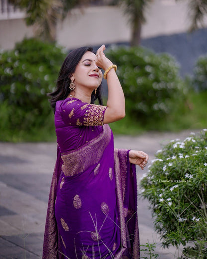 Veena Purple Banarasi Silk Saree