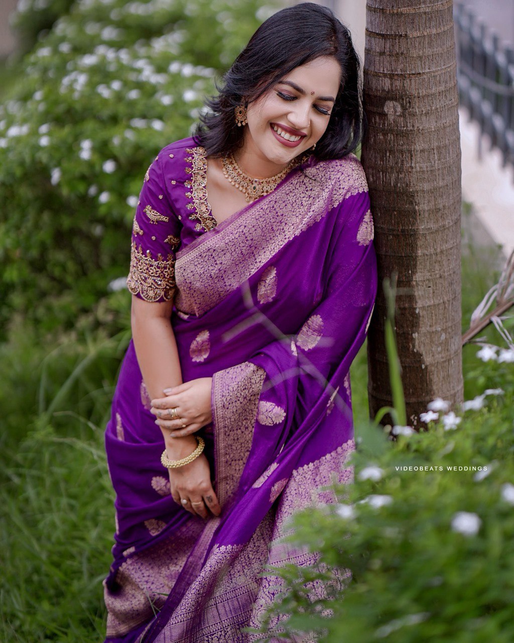 Veena Purple Banarasi Silk Saree