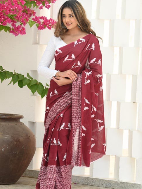 Uma Maroon Cotton Silk Saree