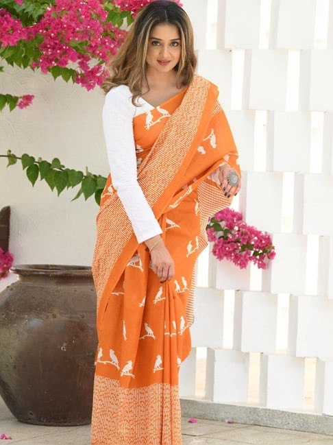 Uma Orange Cotton Silk Saree