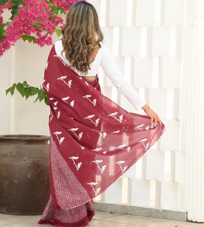 Uma Maroon Cotton Silk Saree