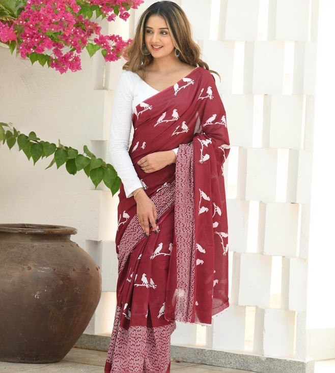 Uma Maroon Cotton Silk Saree