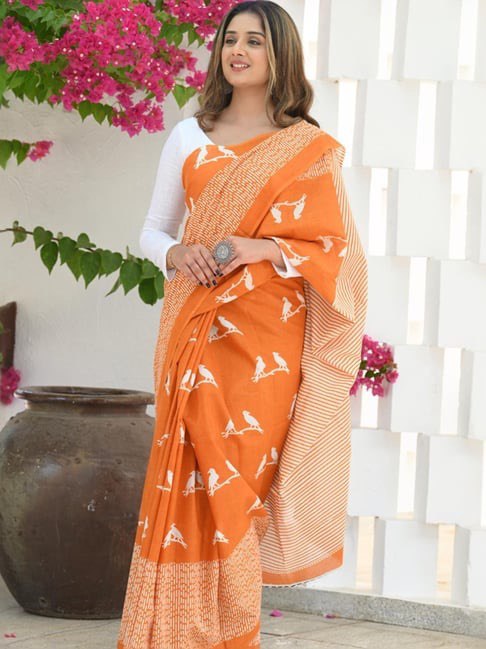 Uma Orange Cotton Silk Saree