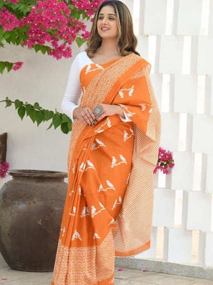 Uma Orange Cotton Silk Saree