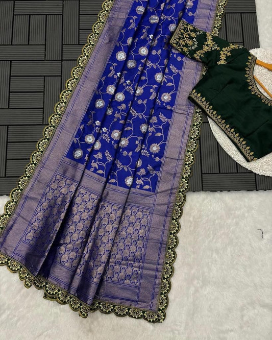 Lina Blue Banarasi Silk Saree With Stitched Blouse