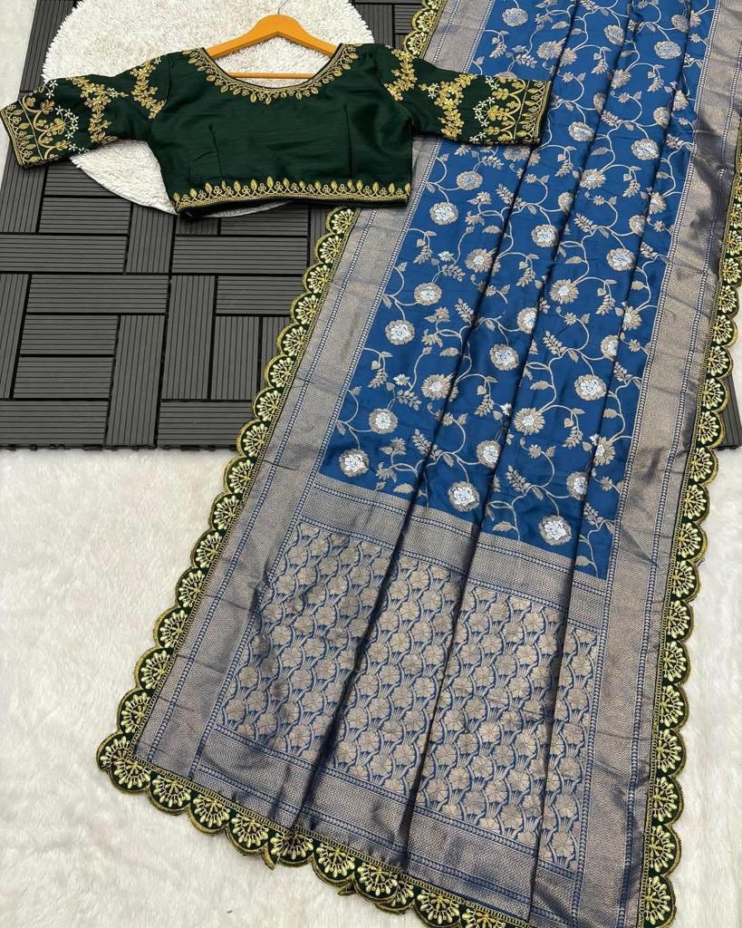 Lina Ramagreen Banarasi Silk Saree With Stitched Blouse