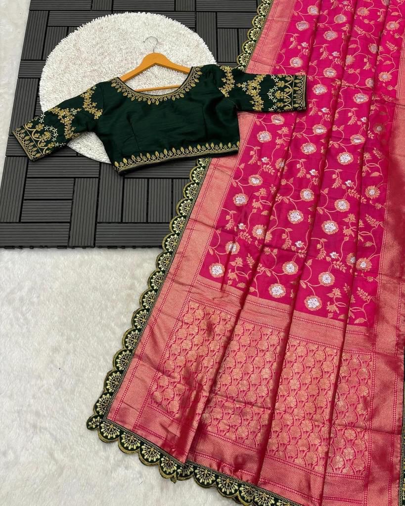 Lina Pink Banarasi Silk Saree With Stitched Blouse