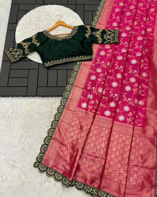 Lina Pink Banarasi Silk Saree With Stitched Blouse