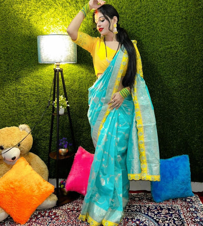 Lina Sky Banarasi Silk Saree With Stitched Blouse