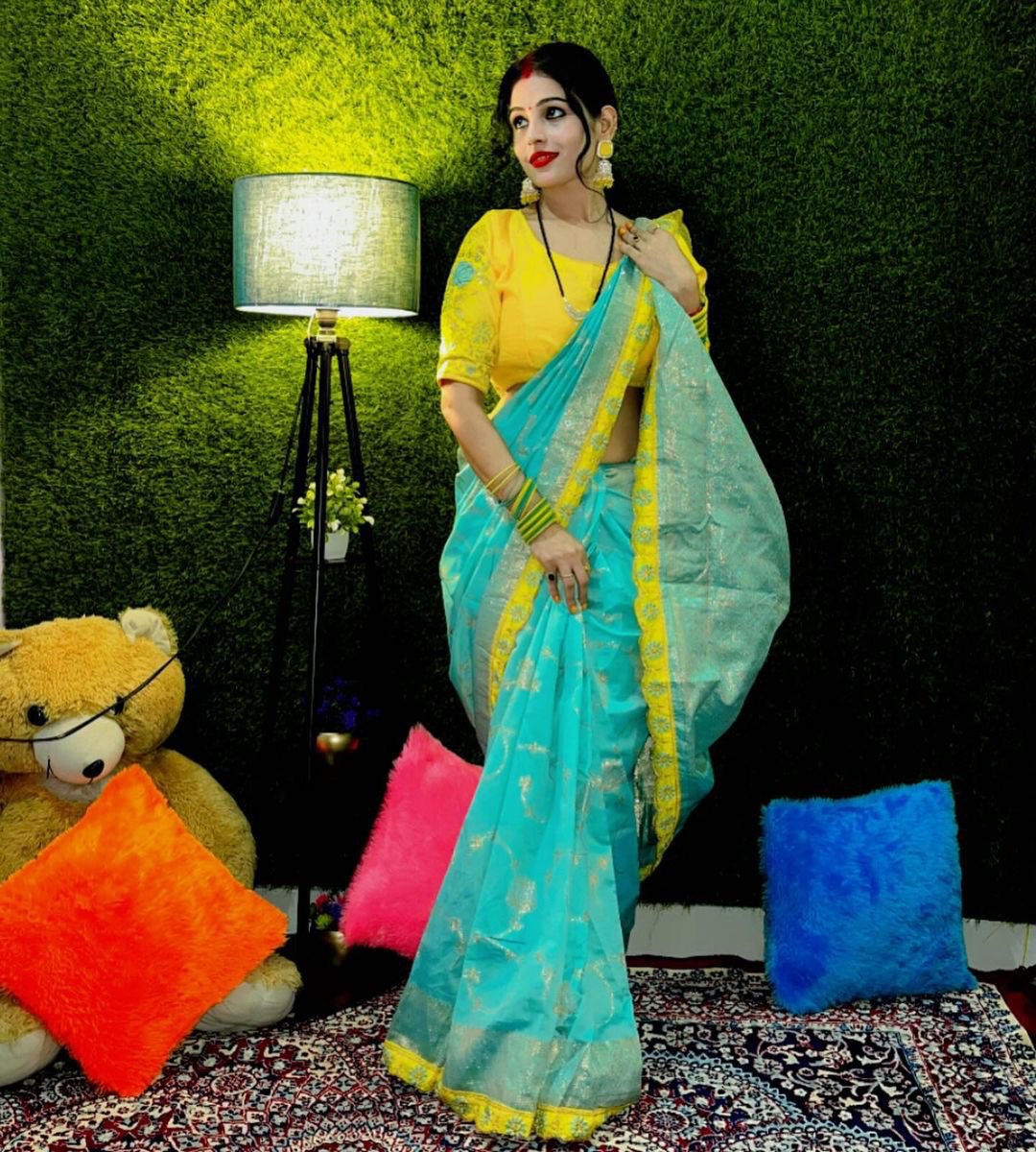 Lina Sky Banarasi Silk Saree With Stitched Blouse