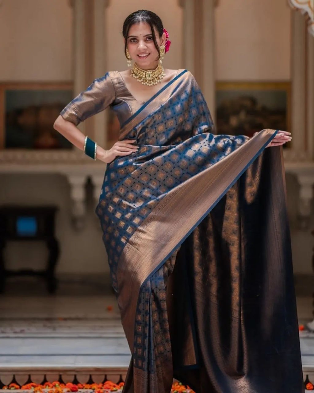 Diya Nile Blue Banarasi Silk Saree