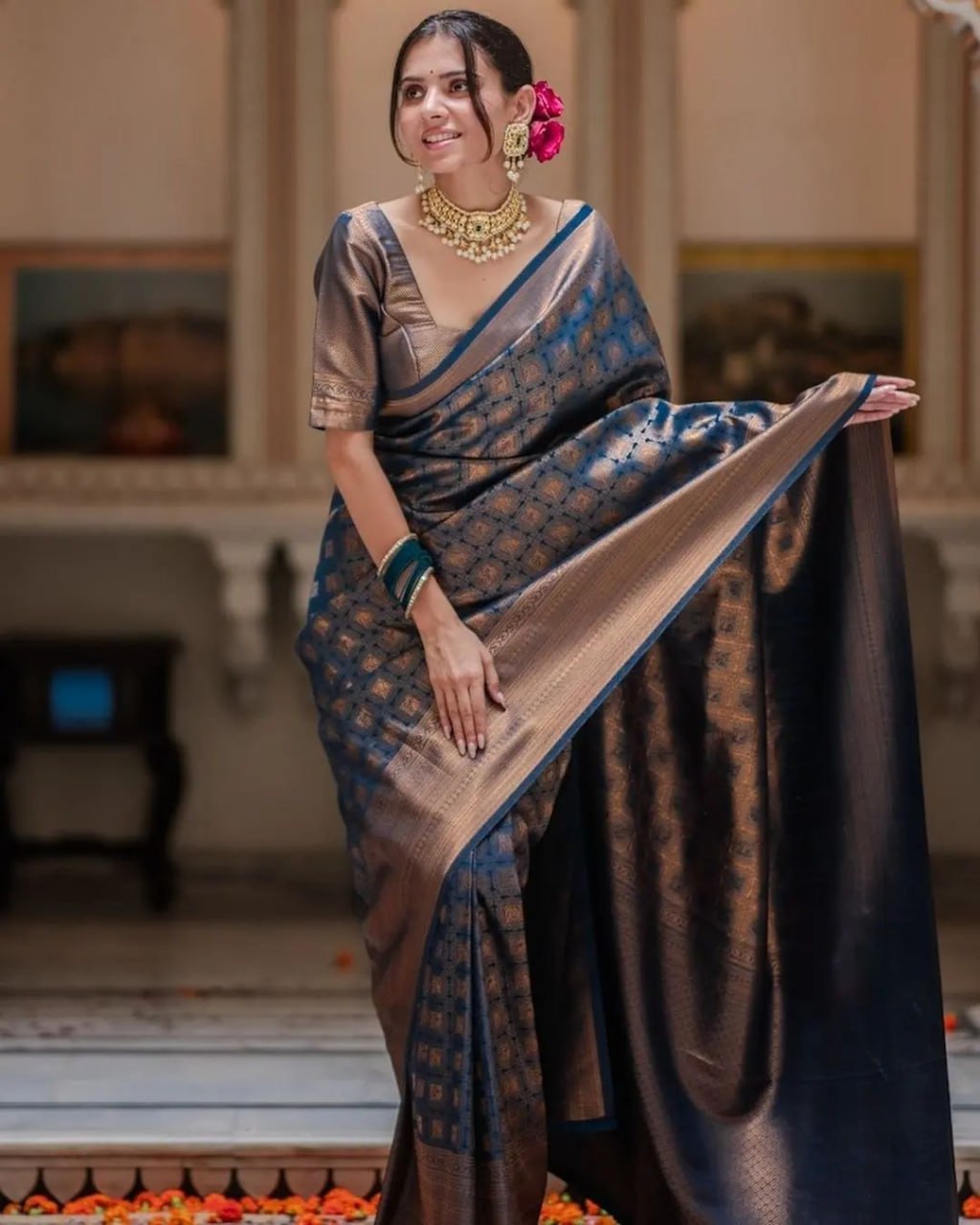 Diya Nile Blue Banarasi Silk Saree