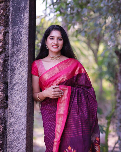 Janu Wine Cotton Silk Saree