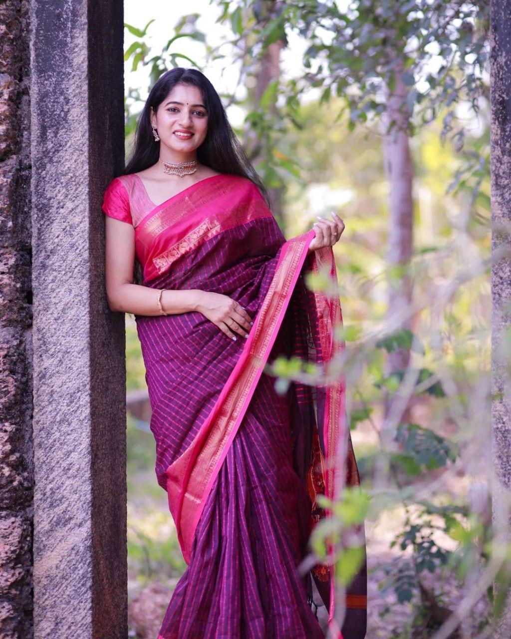 Janu Wine Cotton Silk Saree