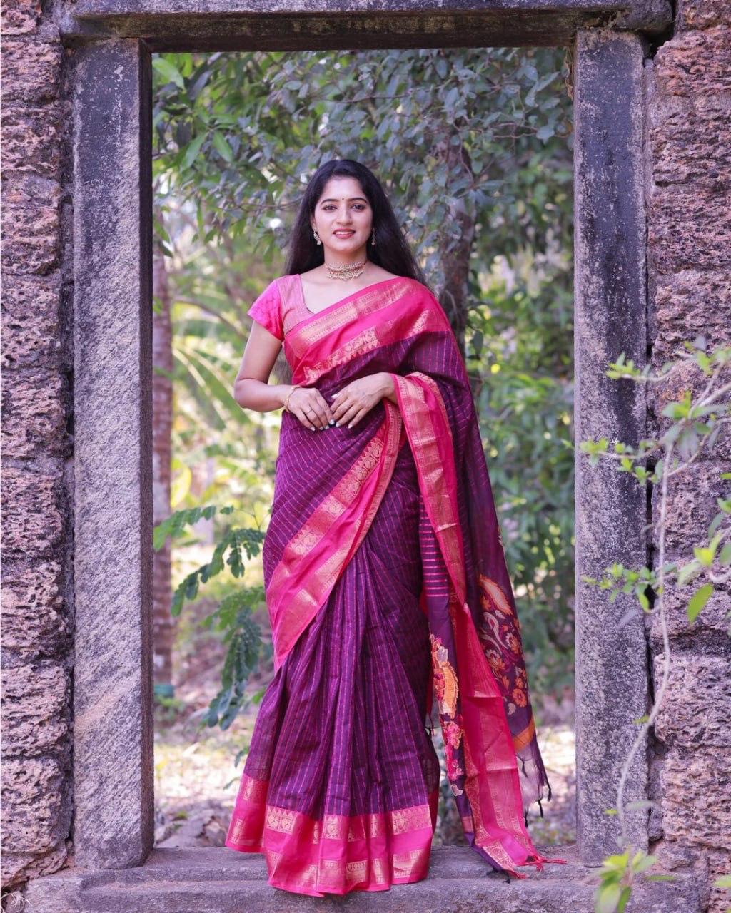 Janu Wine Cotton Silk Saree