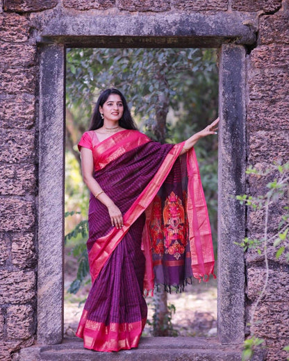 Janu Wine Cotton Silk Saree