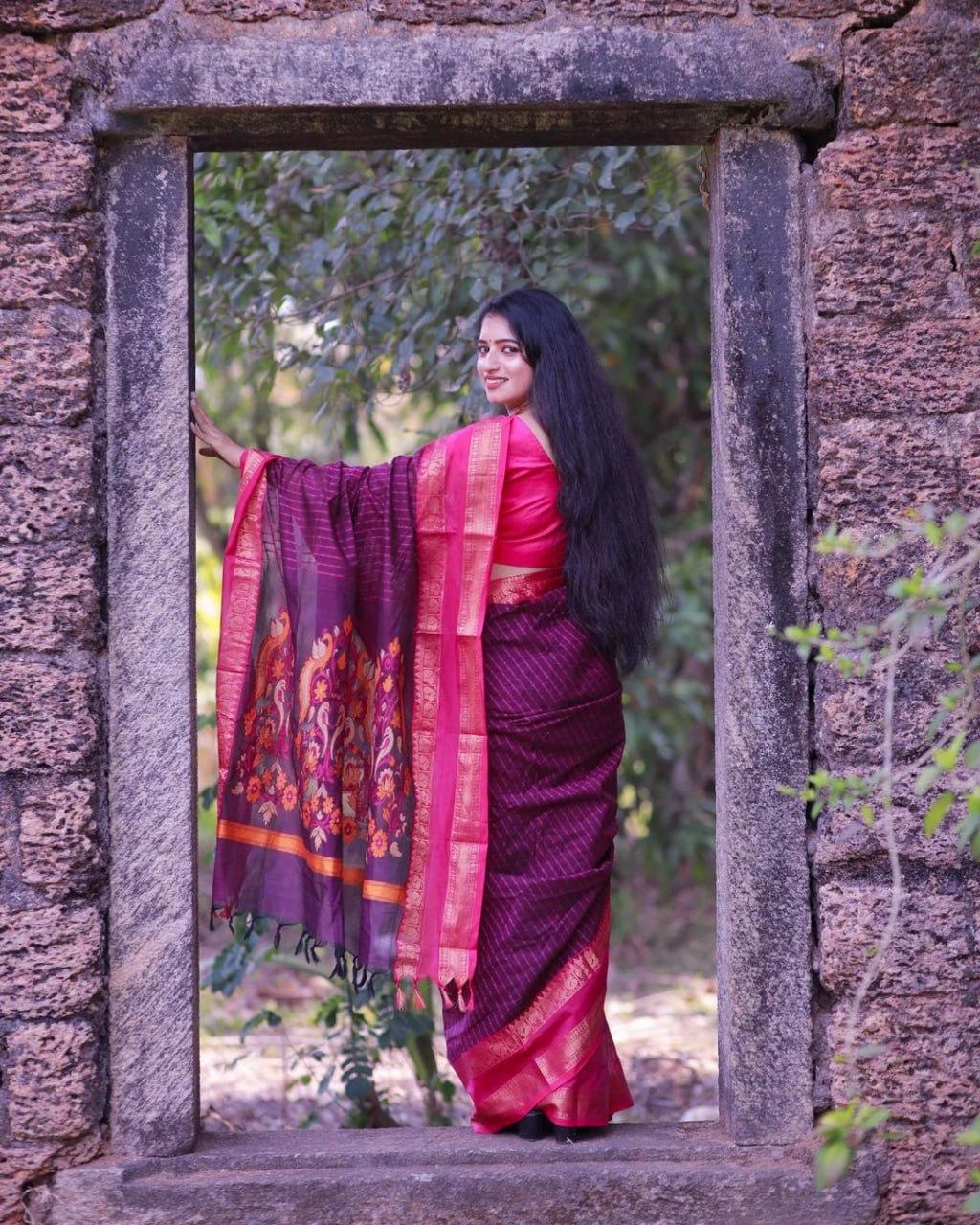 Janu Wine Cotton Silk Saree