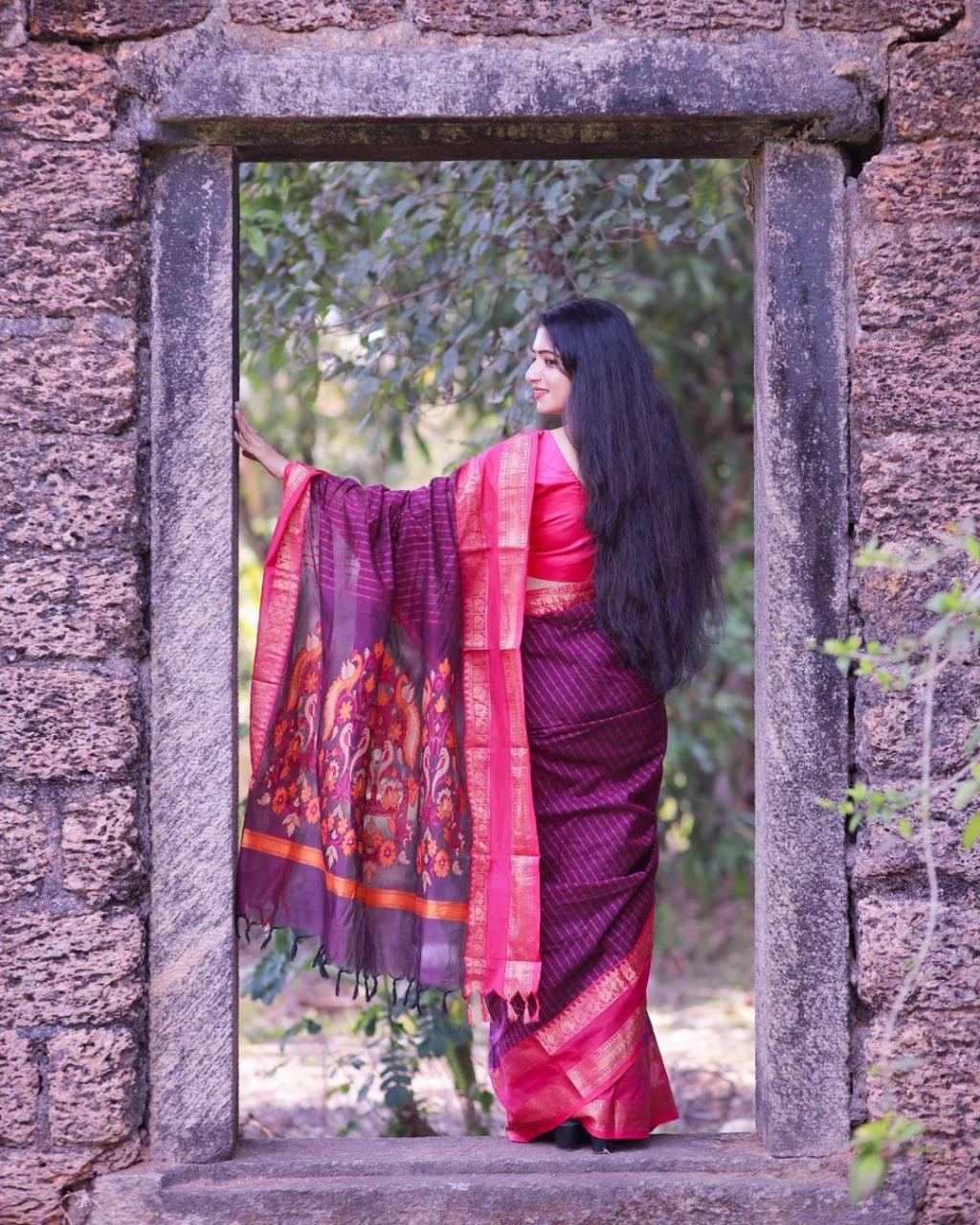 Janu Wine Cotton Silk Saree