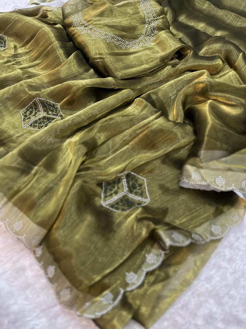 Aysha Green Burberry Silk Saree With Designer Blouse