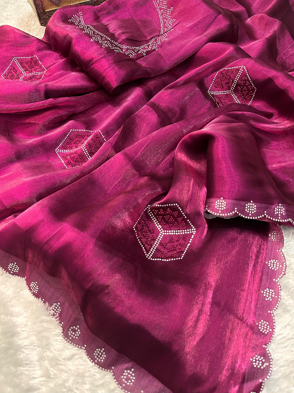 Aysha RubyPink Burberry Silk Saree With Designer Blouse