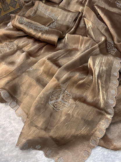 Aysha Brown Burberry Silk Saree With Designer Blouse