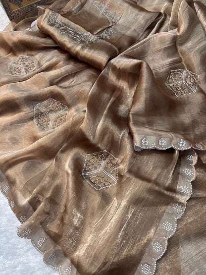 Aysha Brown Burberry Silk Saree With Designer Blouse