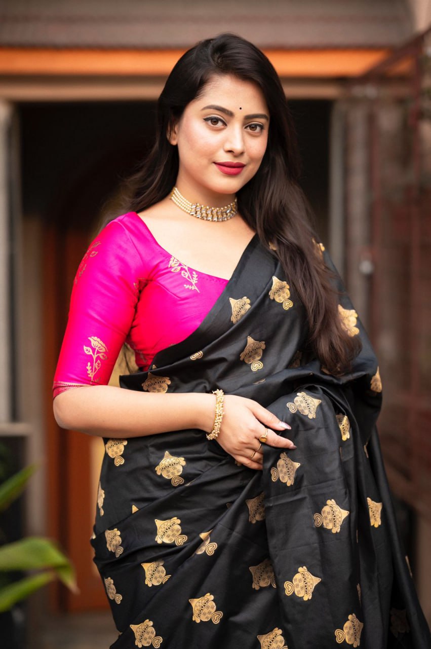 Surya Black-Pink Banarasi Silk Saree