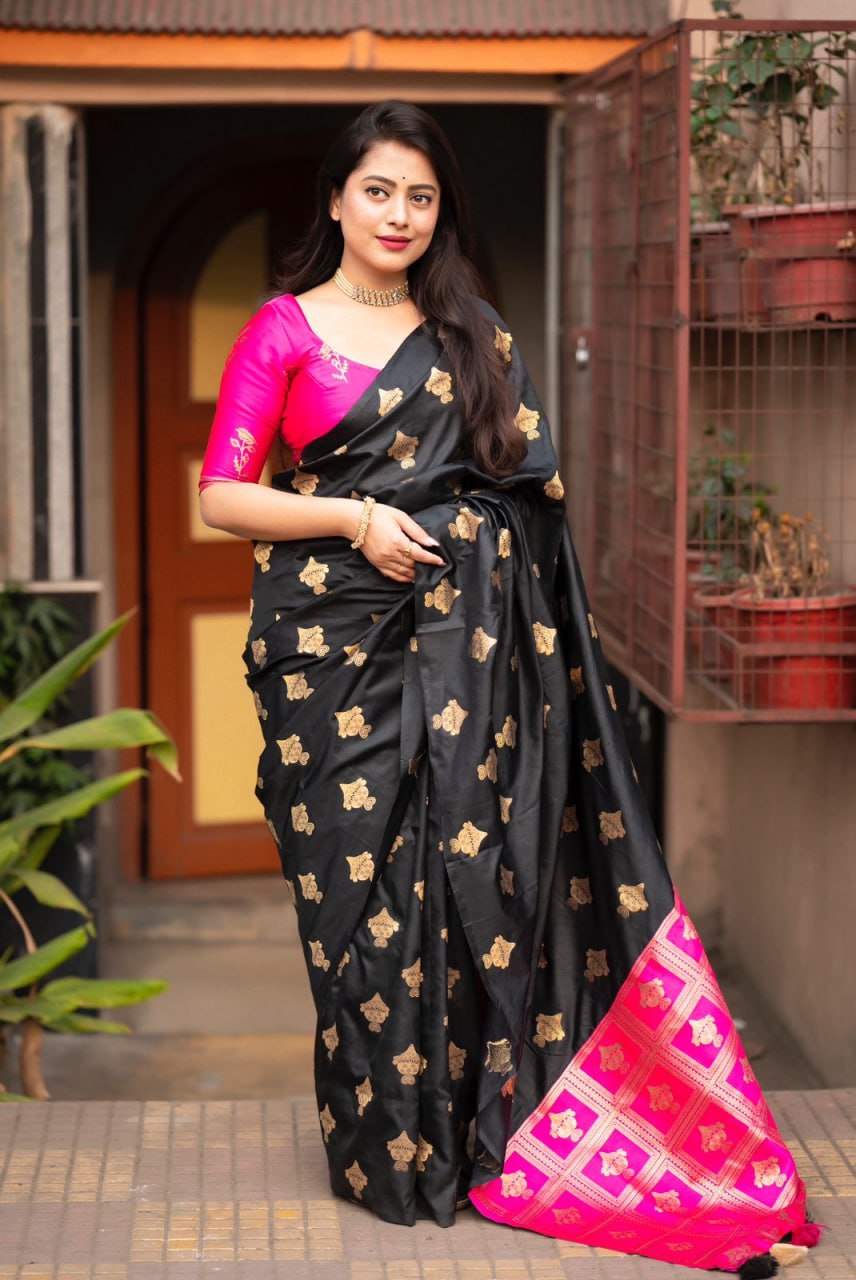 Surya Black-Pink Banarasi Silk Saree