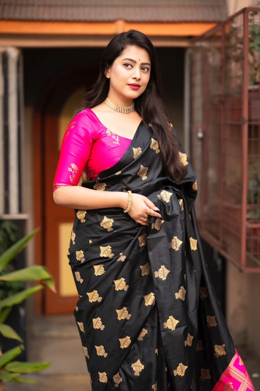 Surya Black-Pink Banarasi Silk Saree