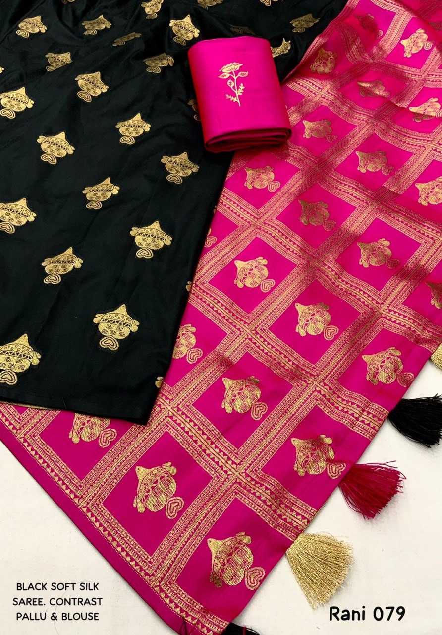 Surya Black-Pink Banarasi Silk Saree