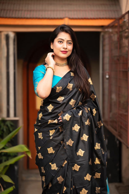 Surya Black-Sky Banarasi Silk Saree