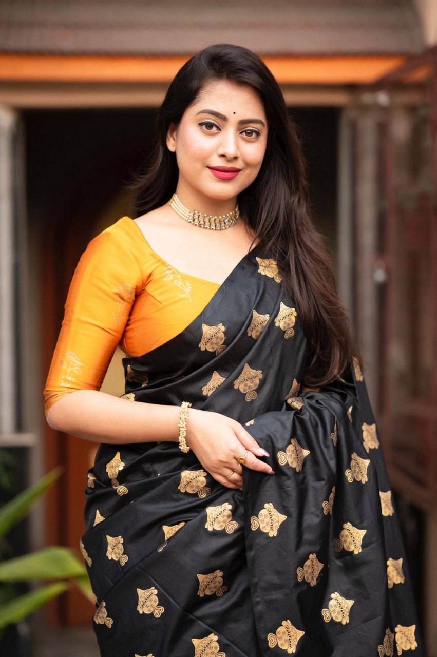 Surya Black-Yellow Banarasi Silk Saree