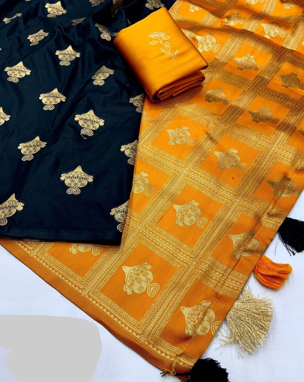 Surya Black-Yellow Banarasi Silk Saree