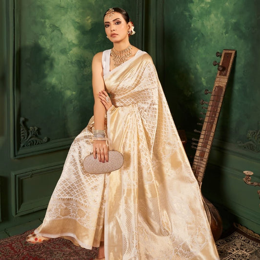 Kayra Off-white Banarasi Silk Saree