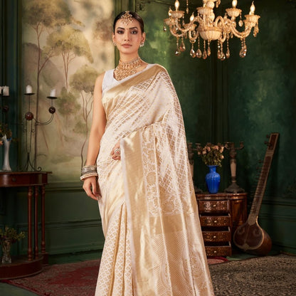 Kayra Off-white Banarasi Silk Saree