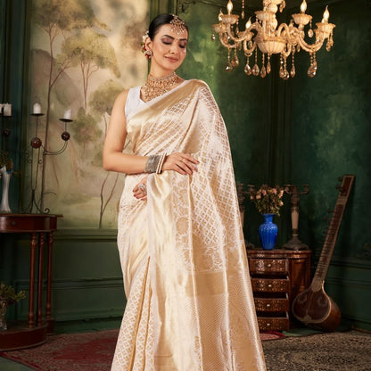 Kayra Off-white Banarasi Silk Saree