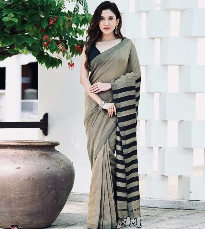 Niki Brown Cotton Silk Saree