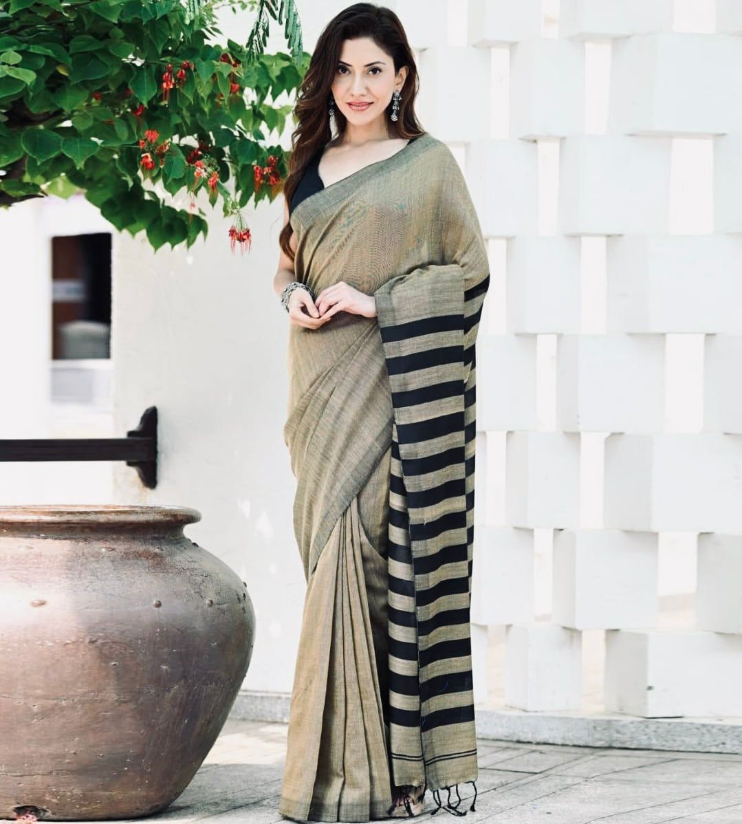 Niki Brown Cotton Silk Saree