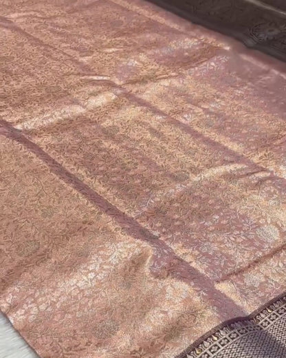 Vani - Antique Rose Floral Banarasi Wedding Silk Saree