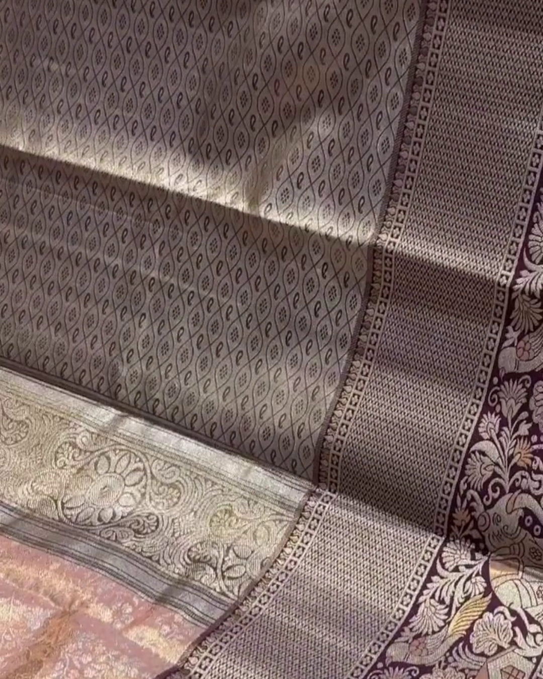 Vani - Antique Rose Floral Banarasi Wedding Silk Saree