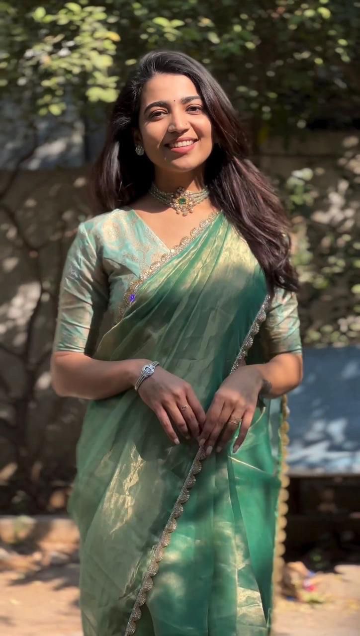 Kavya Green Tissue Silk Saree With Designer Blouse