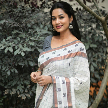 Shreya White Cotton Silk Saree