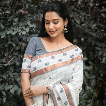 Shreya White Cotton Silk Saree