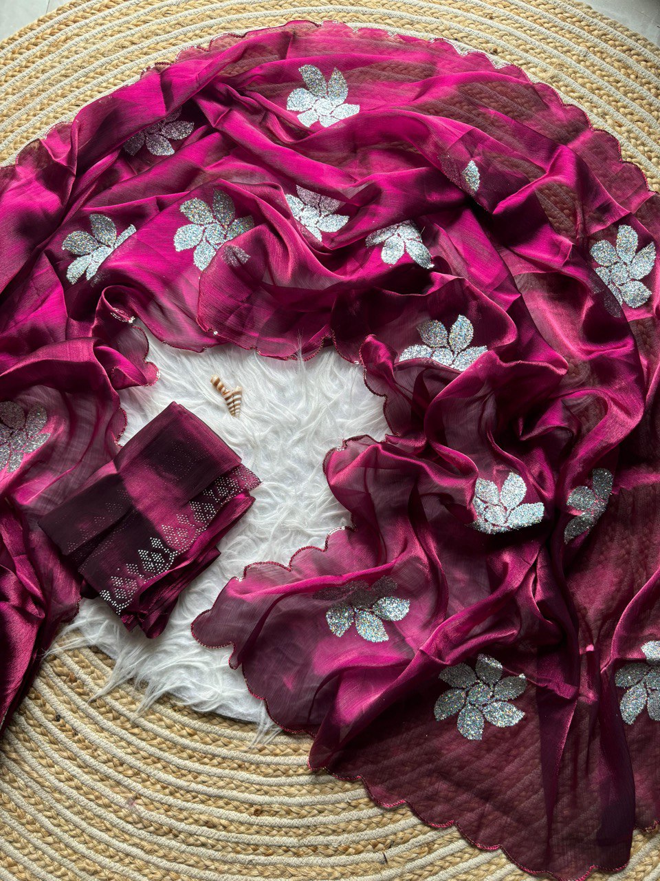 Pari Beetroot Jimmy Chu Tissue Silk Saree