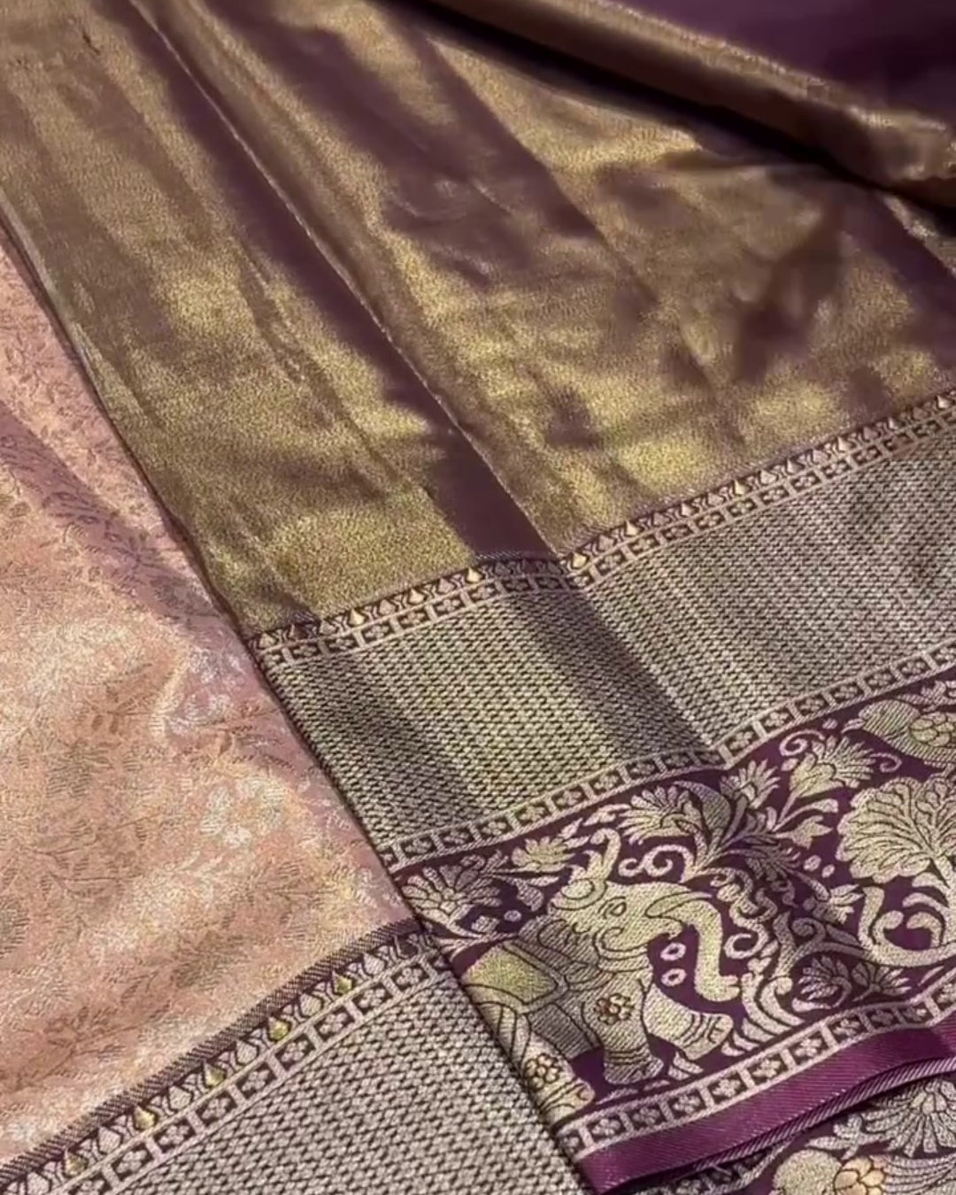 Vani - Antique Rose Floral Banarasi Wedding Silk Saree