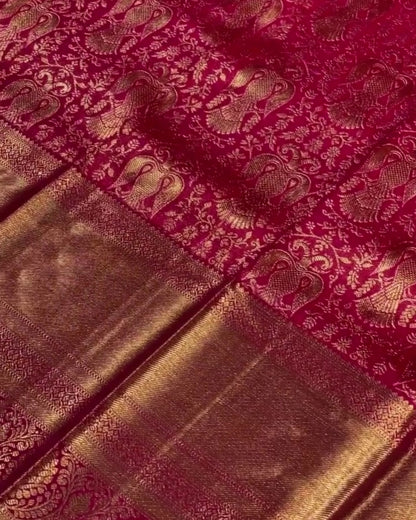 Avany - Royal Magenta Peacock Woven Silk Saree