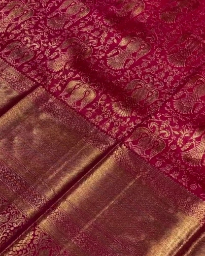 Avany - Royal Magenta Peacock Woven Silk Saree