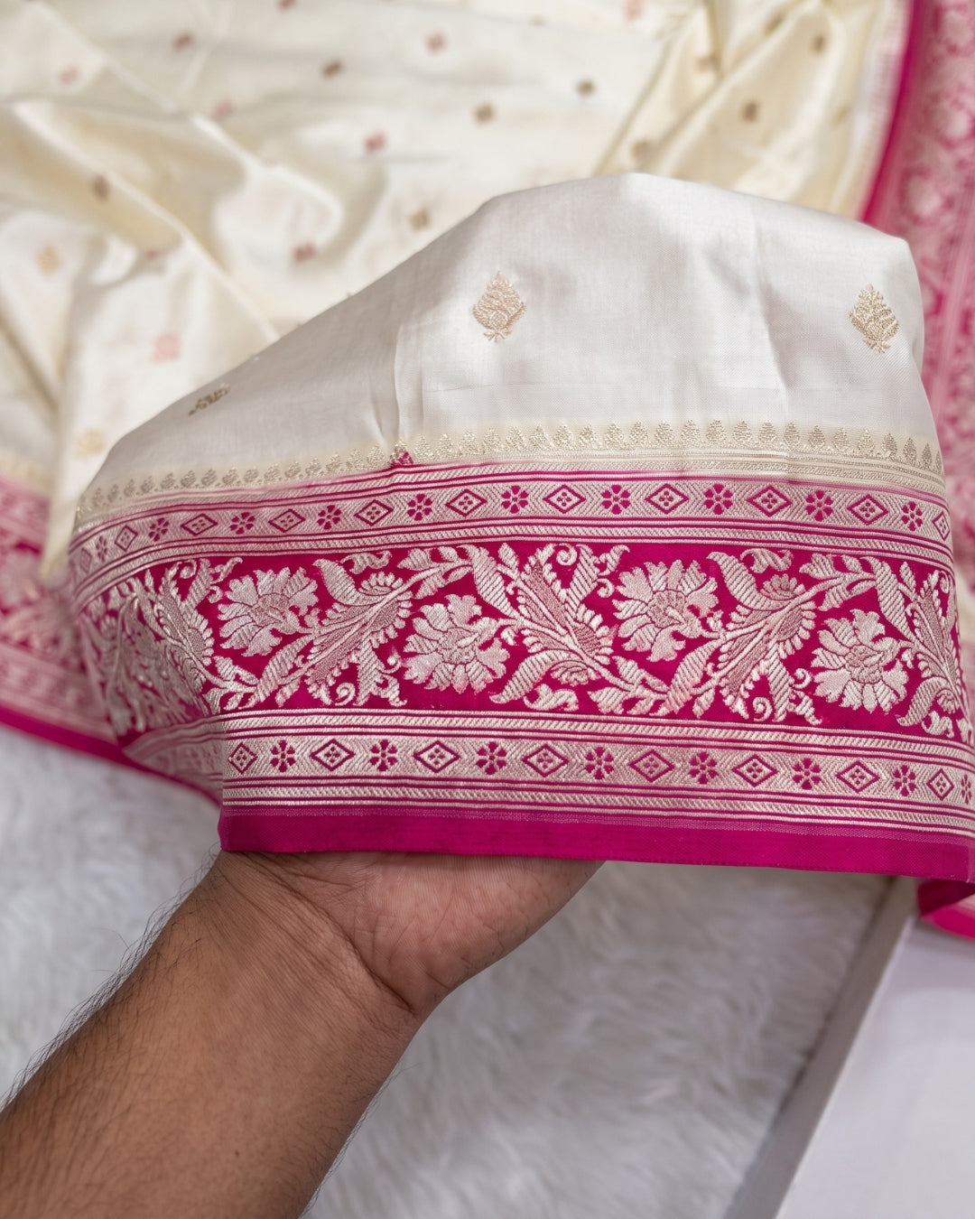 Hitakshi - Ivory Banarasi Silk Blend Wedding Saree