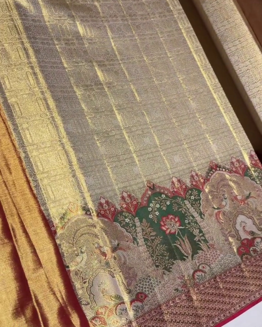 Nirmal - Antique Gold Heritage Elephant Silk Saree