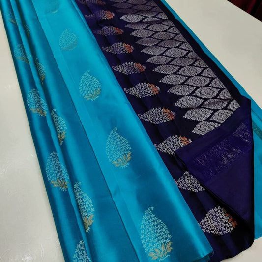 Jinita Pacific Blue Soft Silk Saree